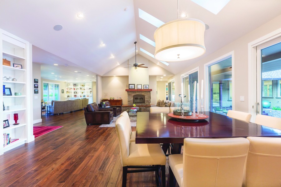 A Control4 smart home with an open floor plan and in-ceiling speakers.